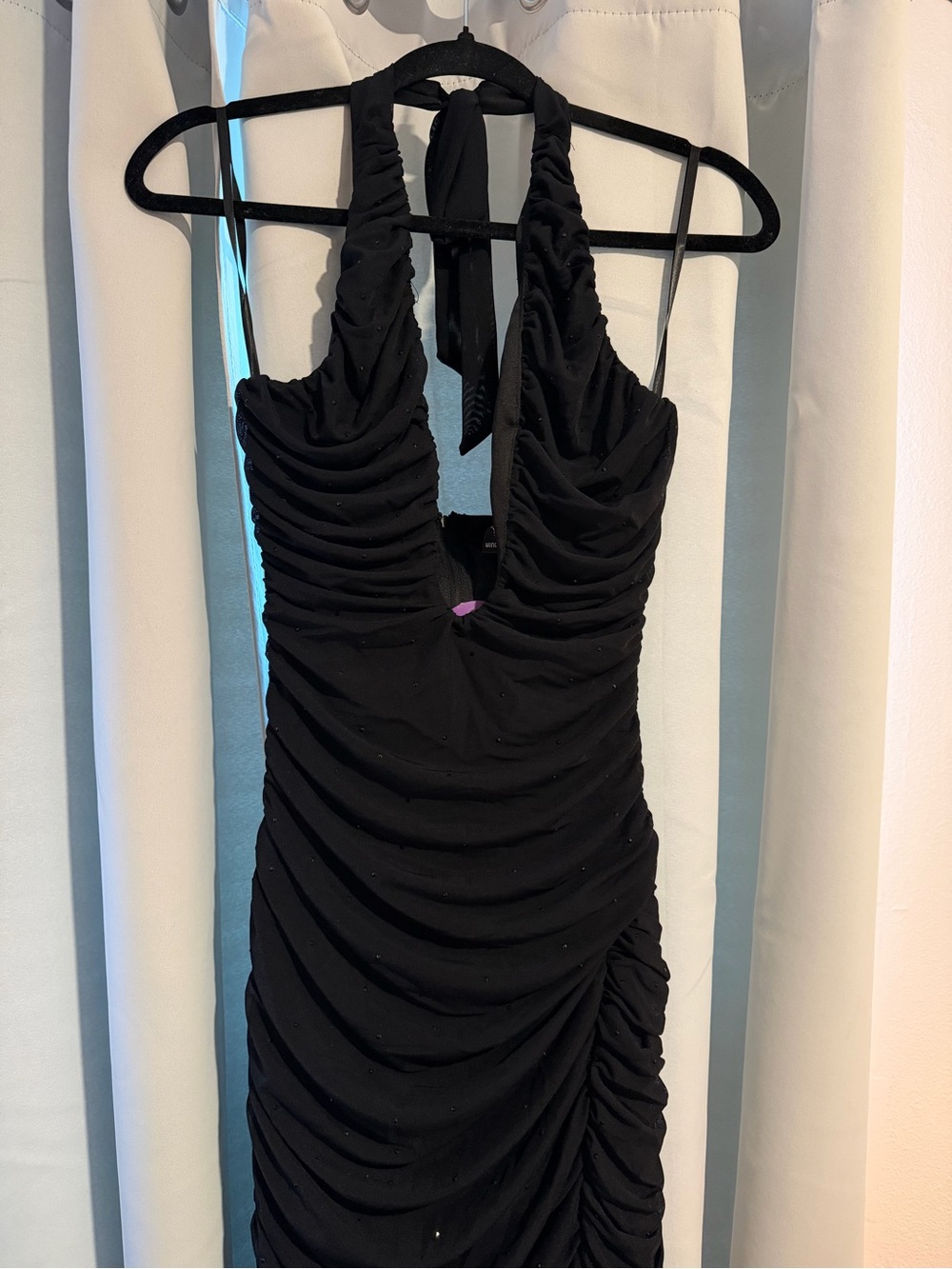 Windsor Black Ruched Halter Prom Dress